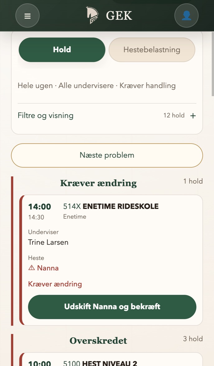 Corsilo, Undervisning: holdet kl. 14:00 kræver ændring